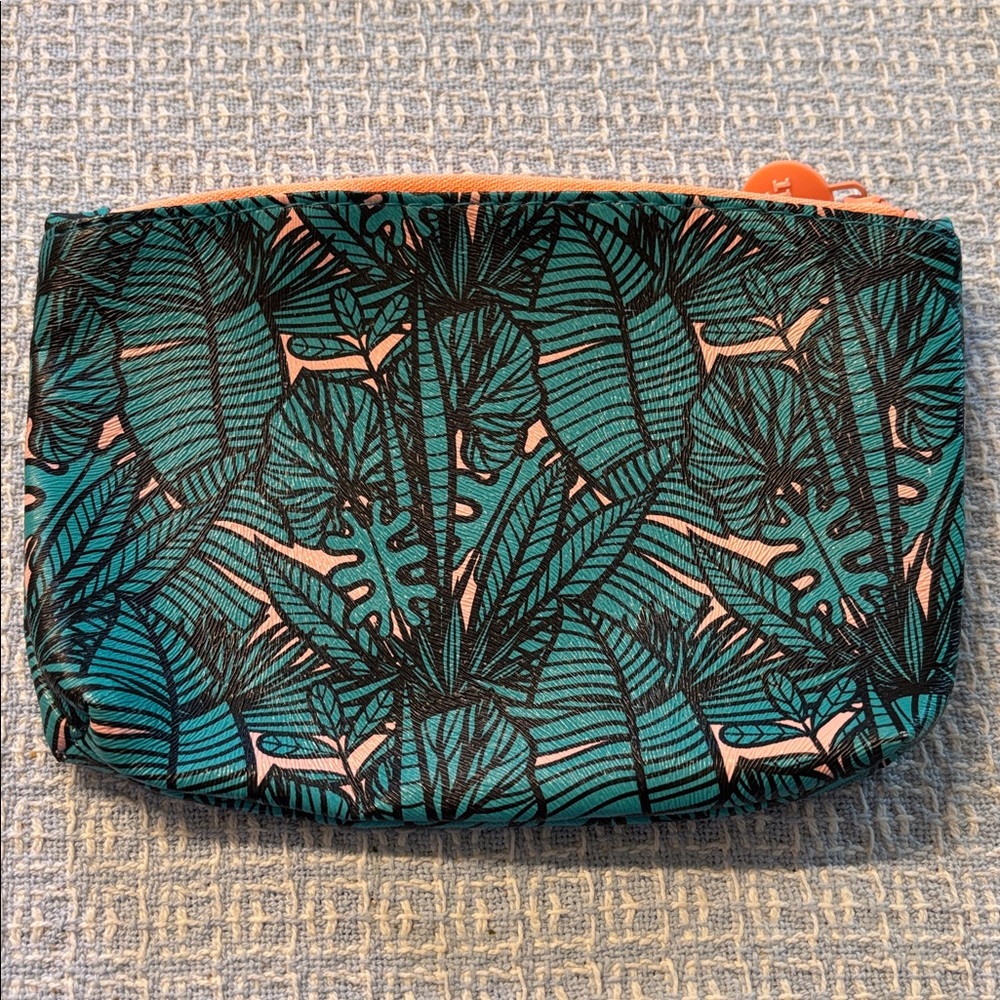 Ipsy Tropical Leaf Cosmetic Bag - Teal and Black